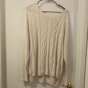 New York & Company Cream Crew Neck Cable Knit Sweater